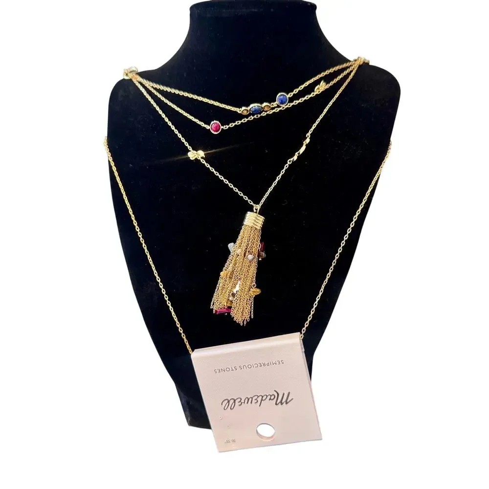 Madewell Womens Semiprecious Tassel Pendant Layered Necklace One Size NWT - Picture 9 of 12